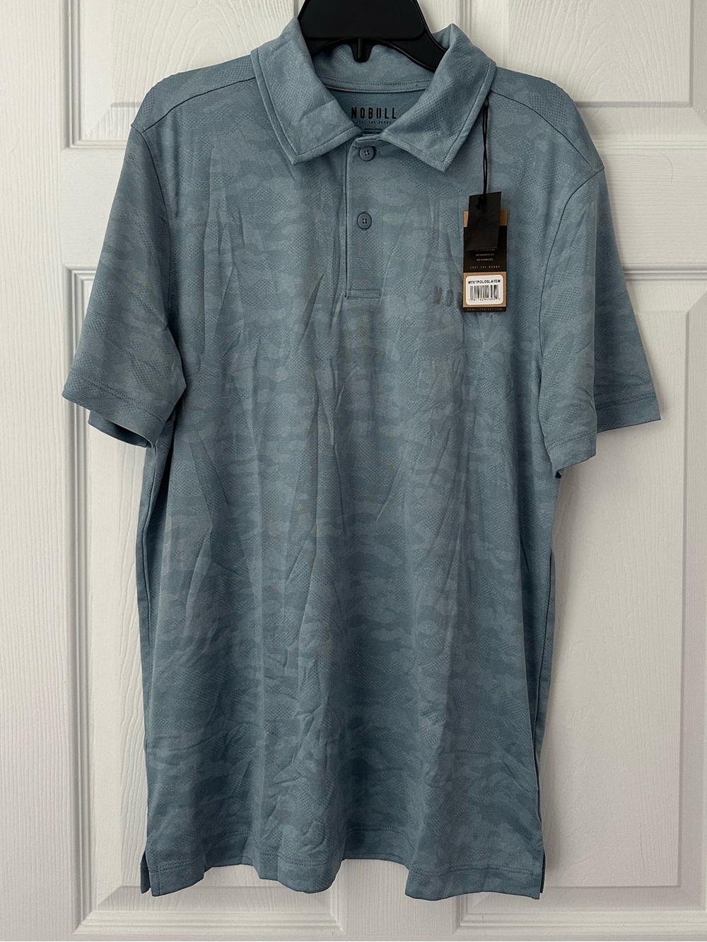 NWT NOBULL Men’s Lightweight Textured Polo Slate Blue Camo Size M